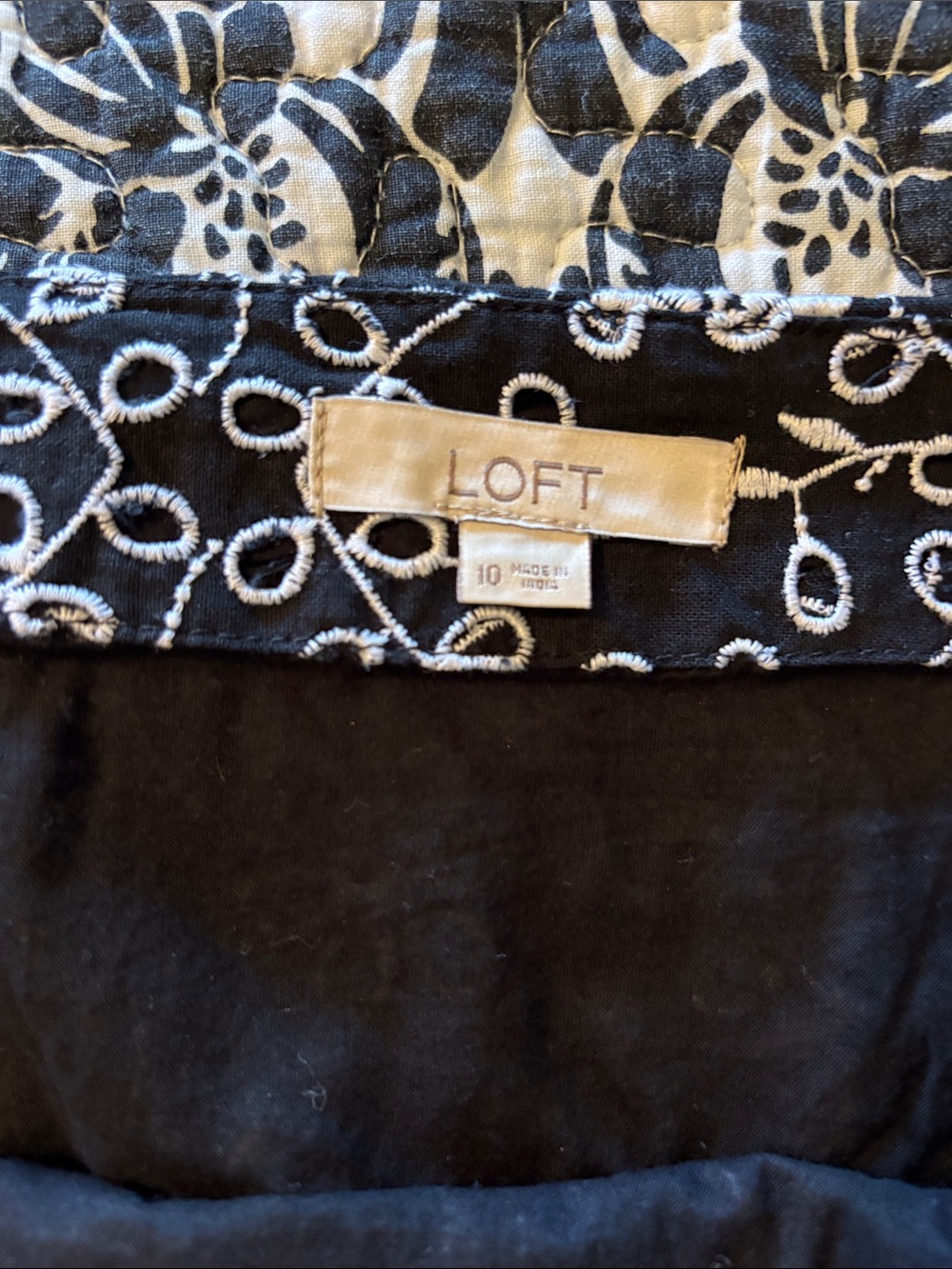 LOFT Black A-Line Skirt with White Embroidered Floral Pattern - Picture 3 of 4